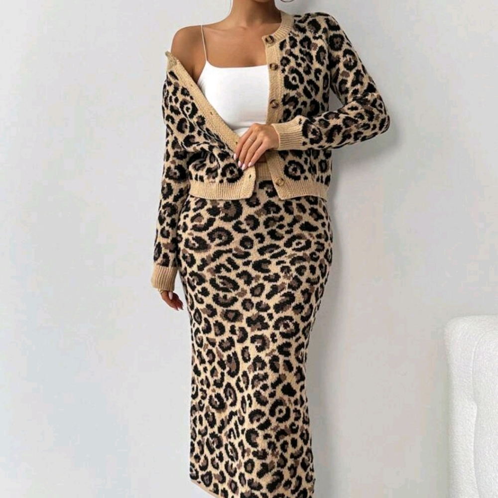 2pcs/Set Women's Fashion Leopard Print Casual Loose Outfits, Autumn - Picture 5 of 6